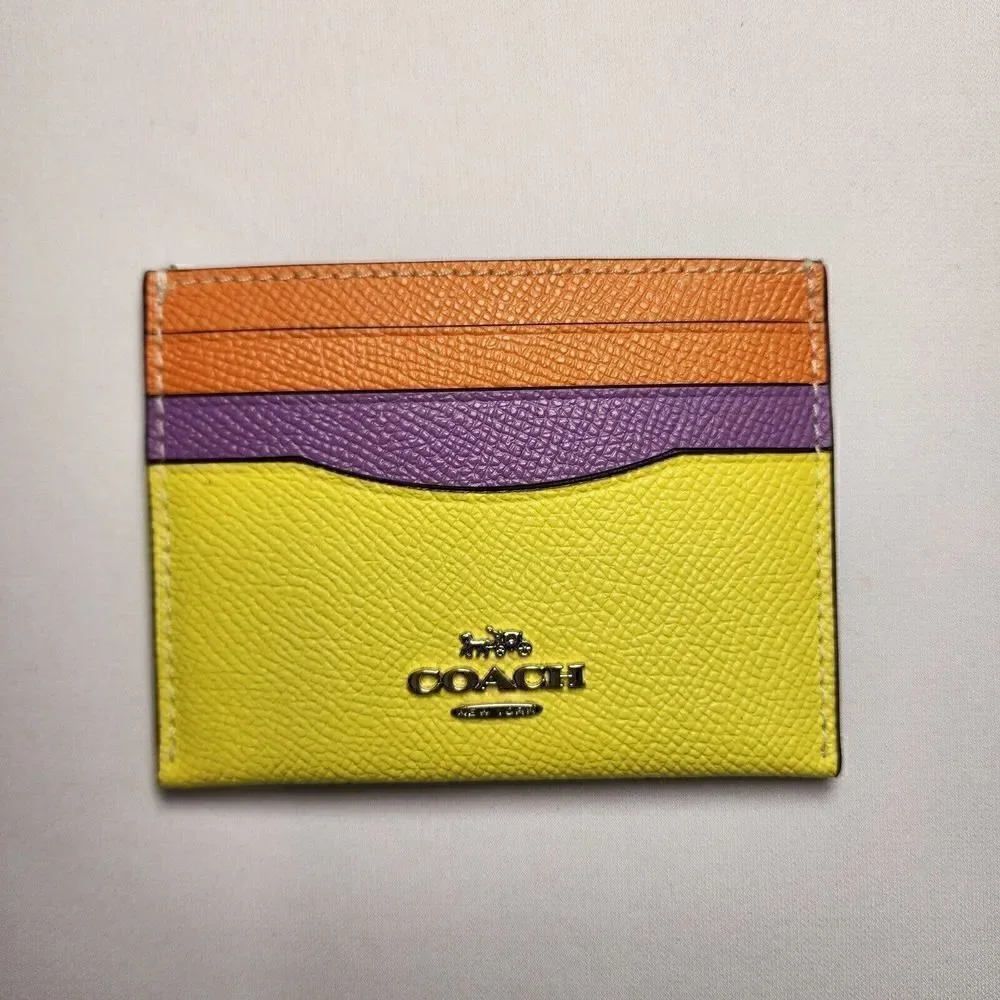 NWT Coach CM529 Slim ID Card Case Colorblock Bright Yellow Purple Iris Multi